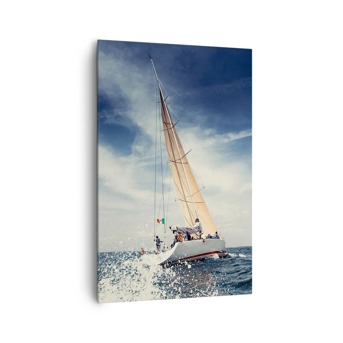 Impression sur toile - Image sur toile - Un voilier sur une mer agitée sous un ciel bleu - 80x120cm - Ils ne nous rattraperont pas ! - Décoration murale moderne pour le salon et la chambre ARTTOR