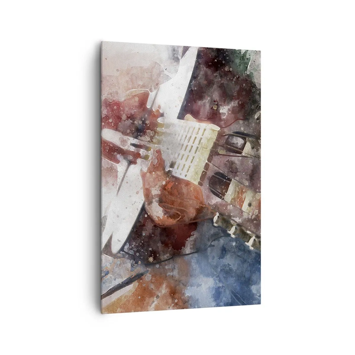 Impression sur toile - Image sur toile - Une interprétation artistique d'une guitare dans un style aquarelle - 80x120cm - Et qu'en pensez-vous ? - Décoration murale moderne pour le salon et la chambre ARTTOR