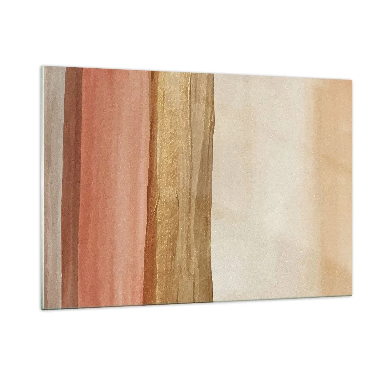 Impression sur verre - Image sur verre - Rayures abstraites dans des tons chauds de beige et d'or - 120x80cm - Composition verticale - Décoration murale moderne pour le salon et la chambre ARTTOR