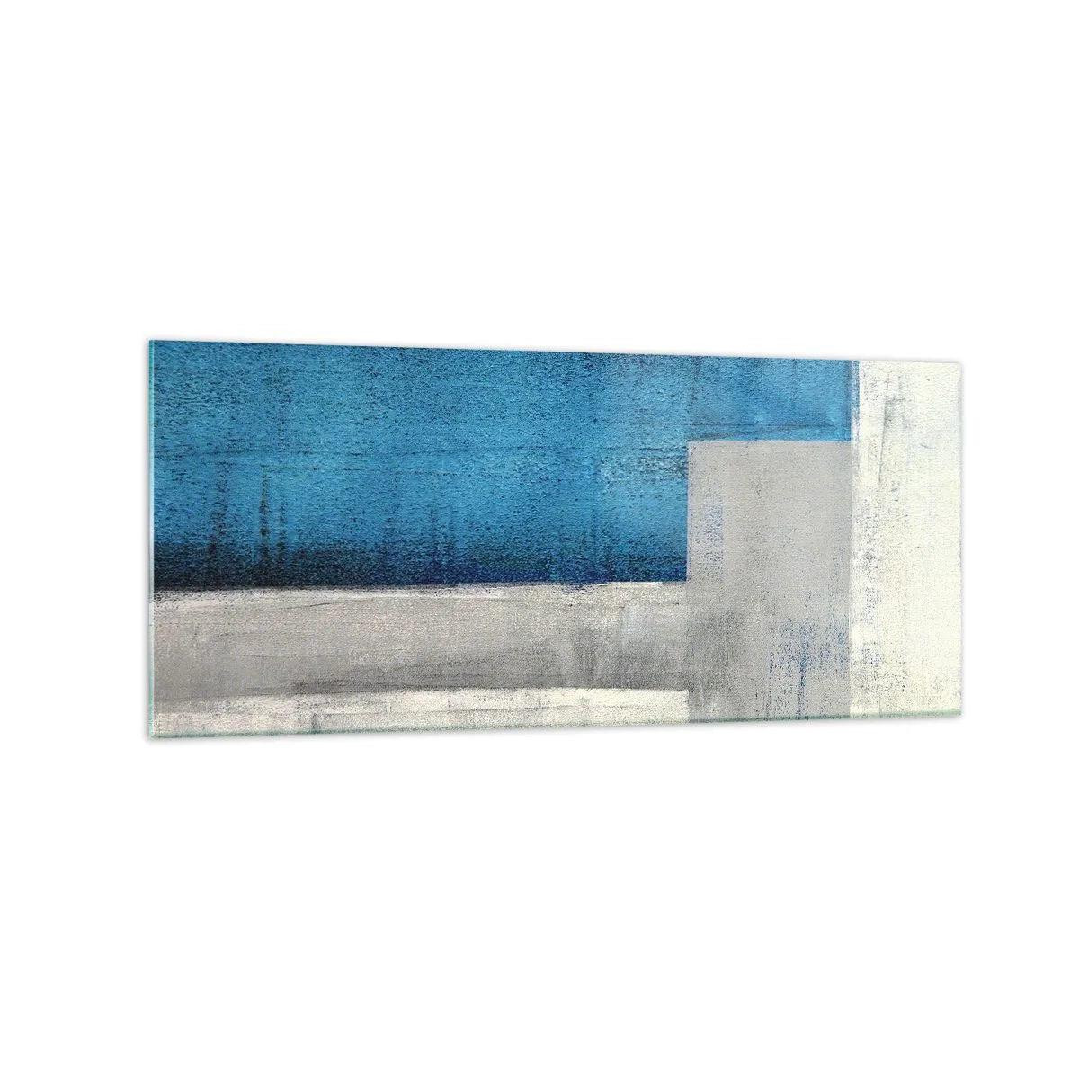 Impression sur verre - Image sur verre - Une composition abstraite avec des nuances de bleu, de gris et de blanc. - 120x50cm - Une composition poétique de gris et de bleu - Décoration murale moderne pour le salon et la chambre ARTTOR