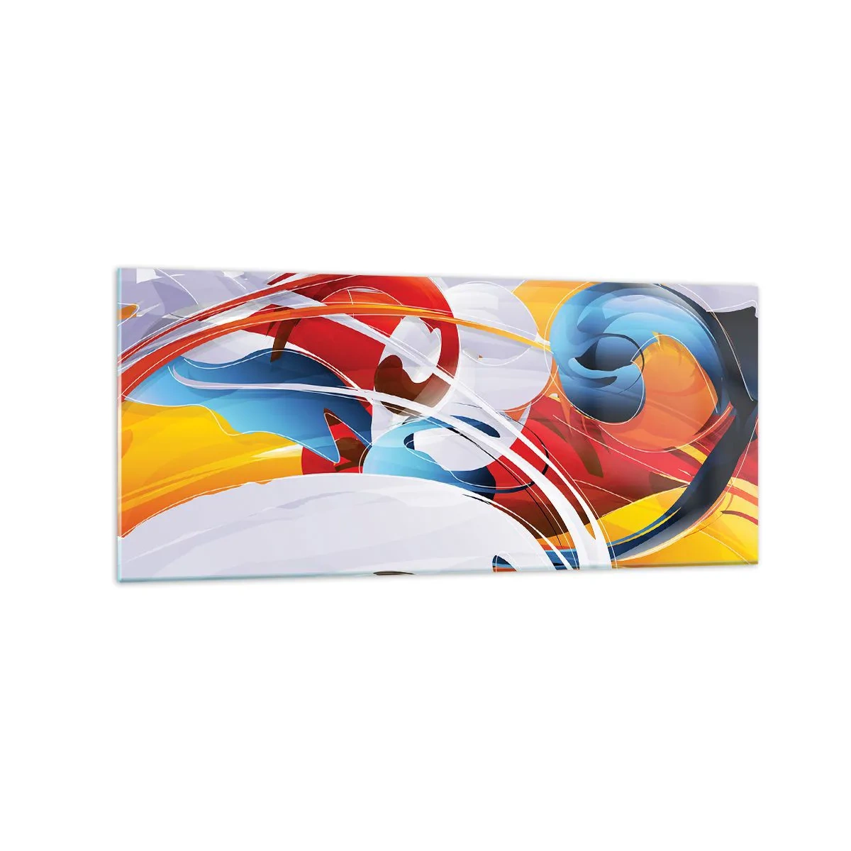 Impression sur verre - Image sur verre - Abstraction colorée avec des lignes dynamiques et des couleurs vives - 120x50cm - La danse des éléments - Décoration murale moderne pour le salon et la chambre ARTTOR