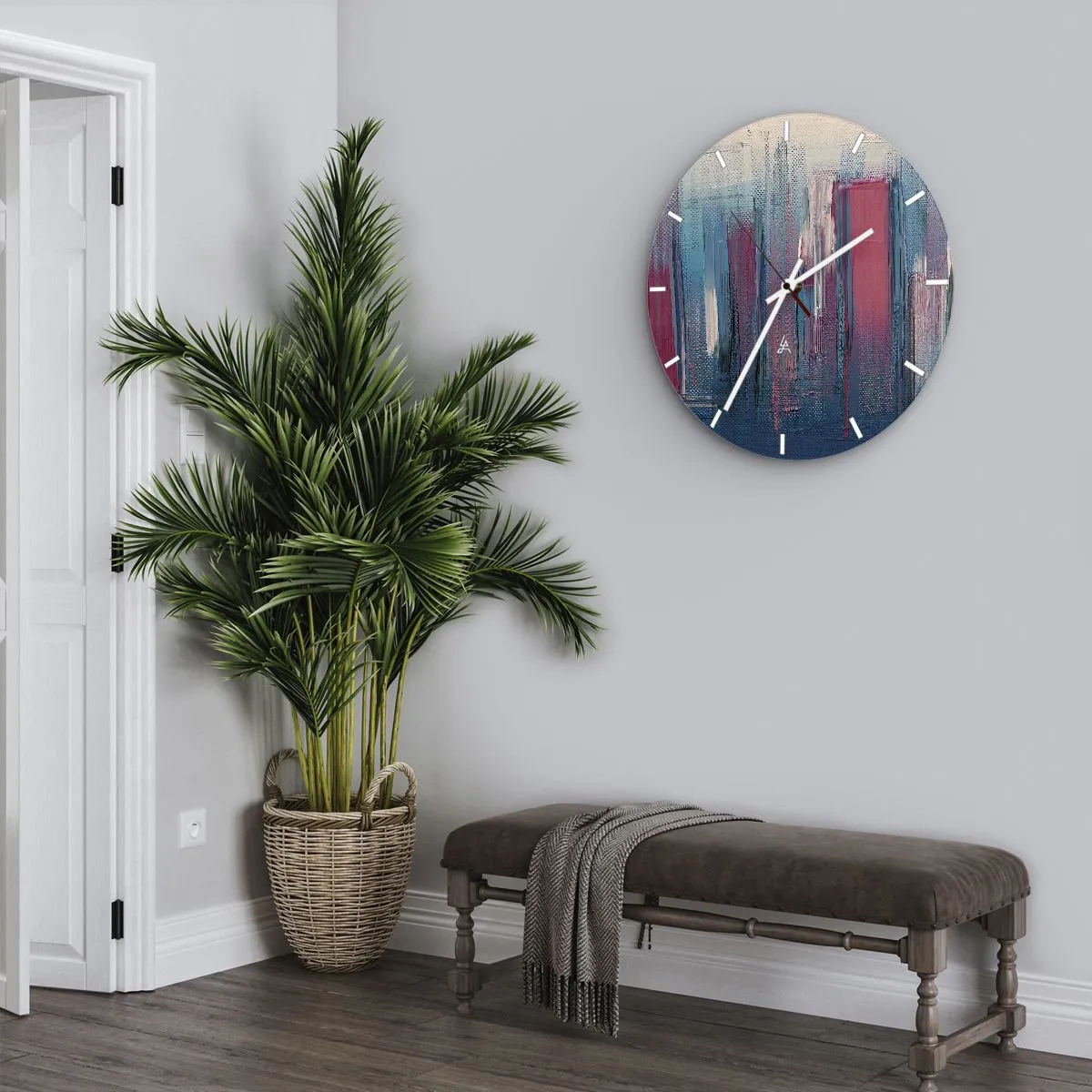 Horloge murale - Pendule murale - Composition verticale en bleu et rouge - 30x30 cm