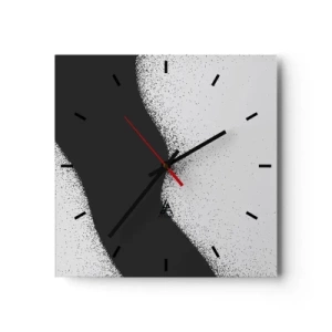 Horloge murale - Pendule murale - Motif abstrait noir et blanc avec des points délicats sur toile - 30x30cm - Équilibre fluide - Décoration murale moderne pour le salon et la chambre ARTTOR