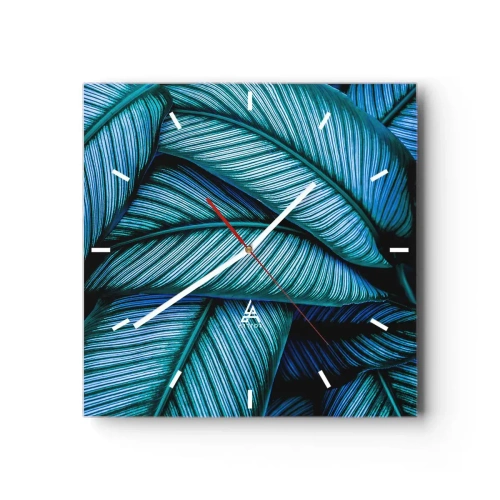 Horloge murale - Pendule murale - Un gros plan de feuilles turquoise avec des détails vifs. - 30x30cm - Lignes de vie - Décoration murale moderne pour le salon et la chambre ARTTOR