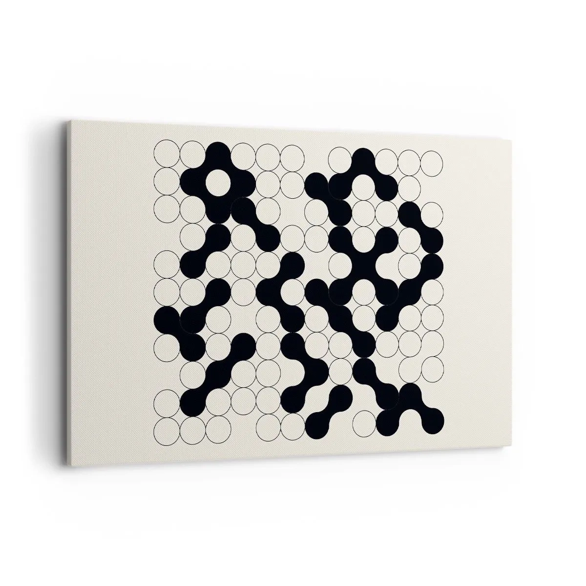 Impression sur toile - Image sur toile - Motifs noirs et blancs avec des cercles sur fond clair - 120x80cm - Jeu chinois – variation - Décoration murale moderne pour le salon et la chambre ARTTOR
