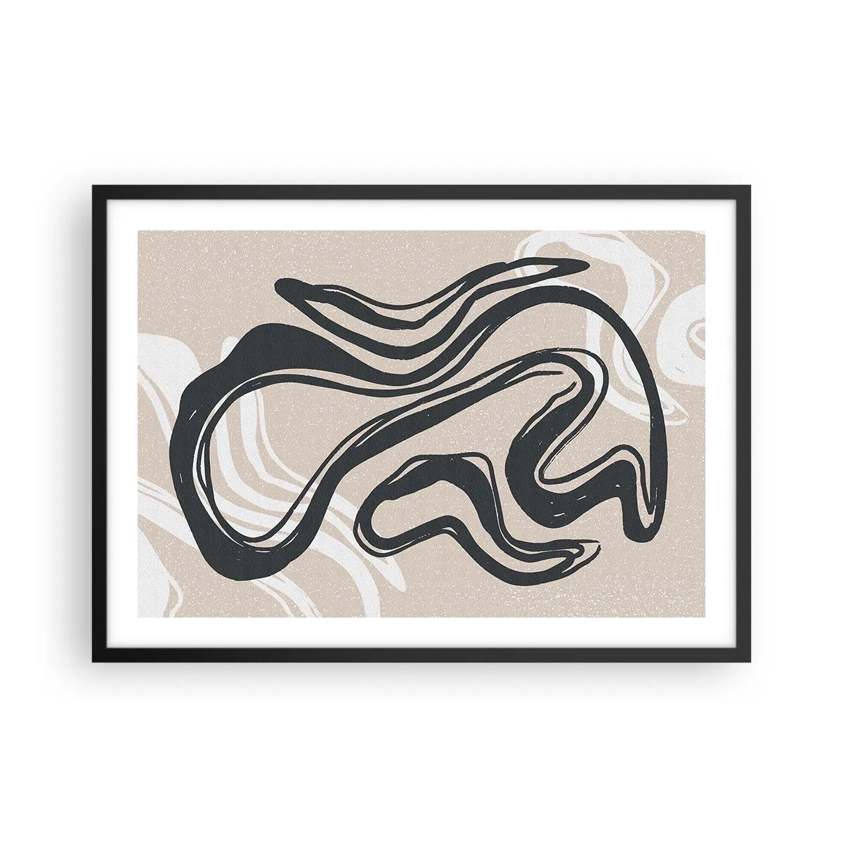 Affiche dans un cadre noir - Poster - Lignes abstraites dans des tons sombres sur fond beige - 70x50cm - Expression multipliée - Décoration murale moderne pour le salon et la chambre ARTTOR