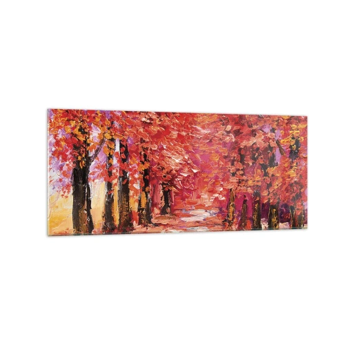 Impression sur verre - Image sur verre - Une ruelle pittoresque aux couleurs d'automne dans le style impressionniste - 120x50cm - Impression d'automne - Décoration murale moderne pour le salon et la chambre ARTTOR