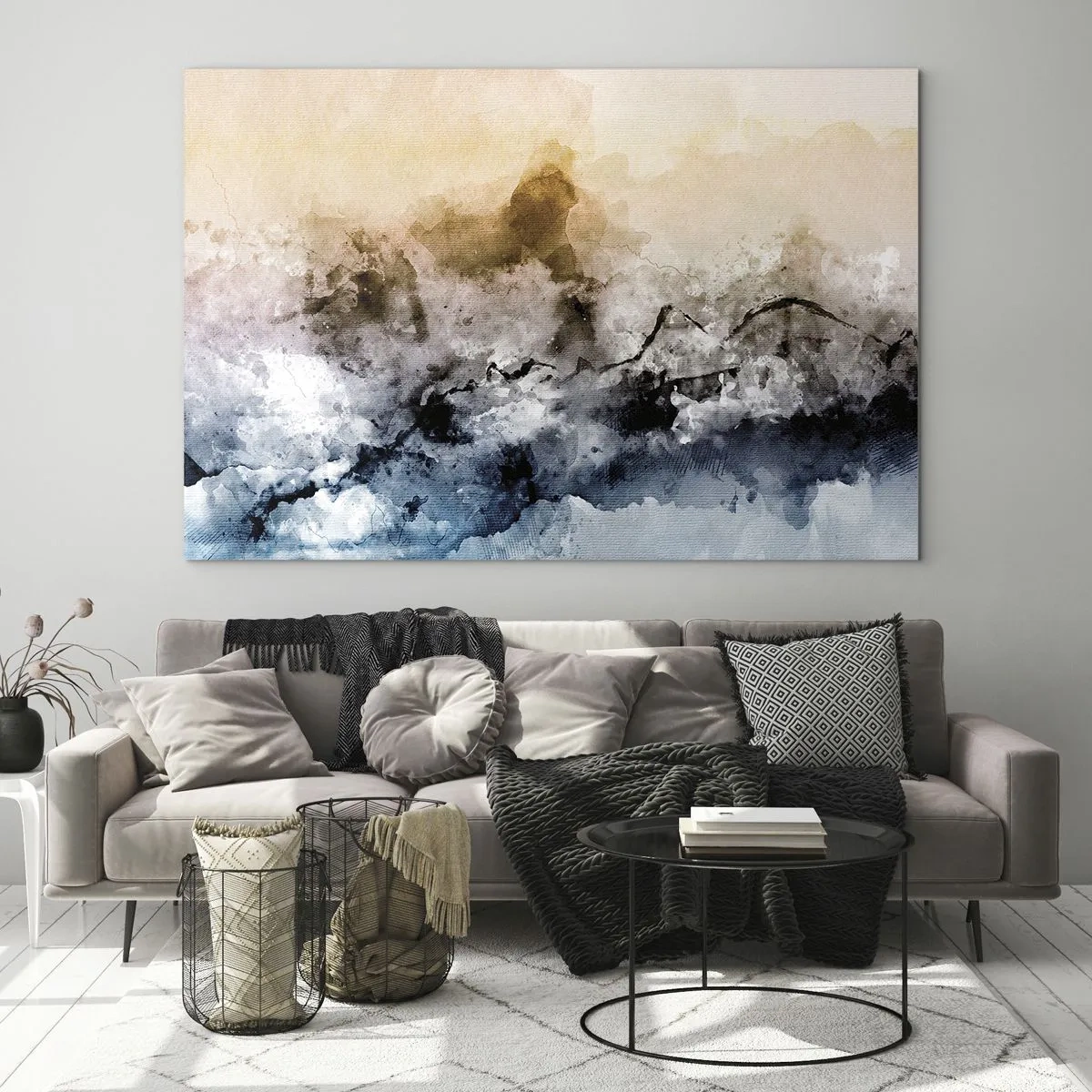 Impression sur verre - Image sur verre - Paysage abstrait aux tons pastel avec brouillard - 70x50cm - Noyé dans un nuage de brouillard - Décoration murale moderne pour le salon et la chambre ARTTOR