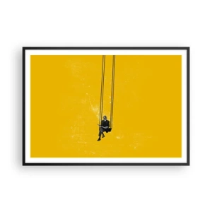 Affiche dans un cadre noir - Poster - Une personne sur une balançoire sur un fond jaune intense - 100x70cm - Un jour comme tous les jours - Décoration murale moderne pour le salon et la chambre ARTTOR