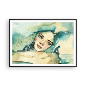 Affiche dans un cadre noir - Poster - Aquarelle d'un visage de femme avec un motif réfléchissant - 100x70cm - Suis-je bleu? - Décoration murale moderne pour le salon et la chambre ARTTOR