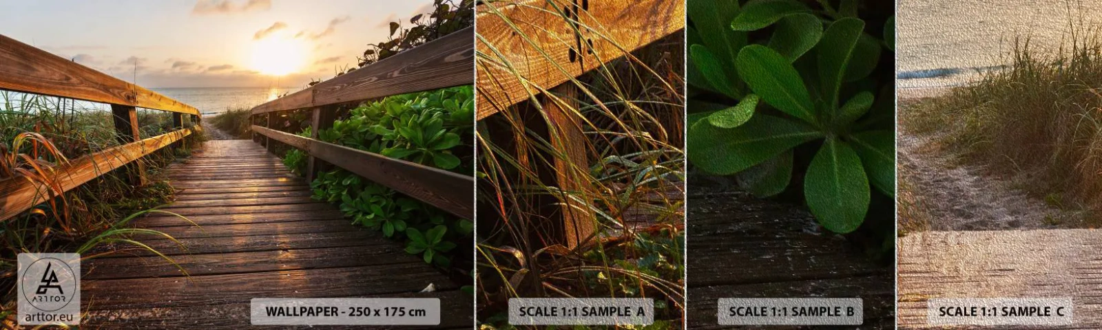 Échantillon de Papier Peint Premium Sand - Tout droit vers le rivage - Paysage, Mer, Pont de bois - 100x30 cm