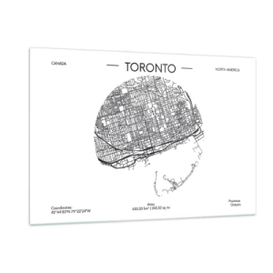 Impression sur verre - Image sur verre - Une carte minimaliste de Toronto avec une grille de rues. - 120x80cm - Anatomie de Toronto - Décoration murale moderne pour le salon et la chambre ARTTOR