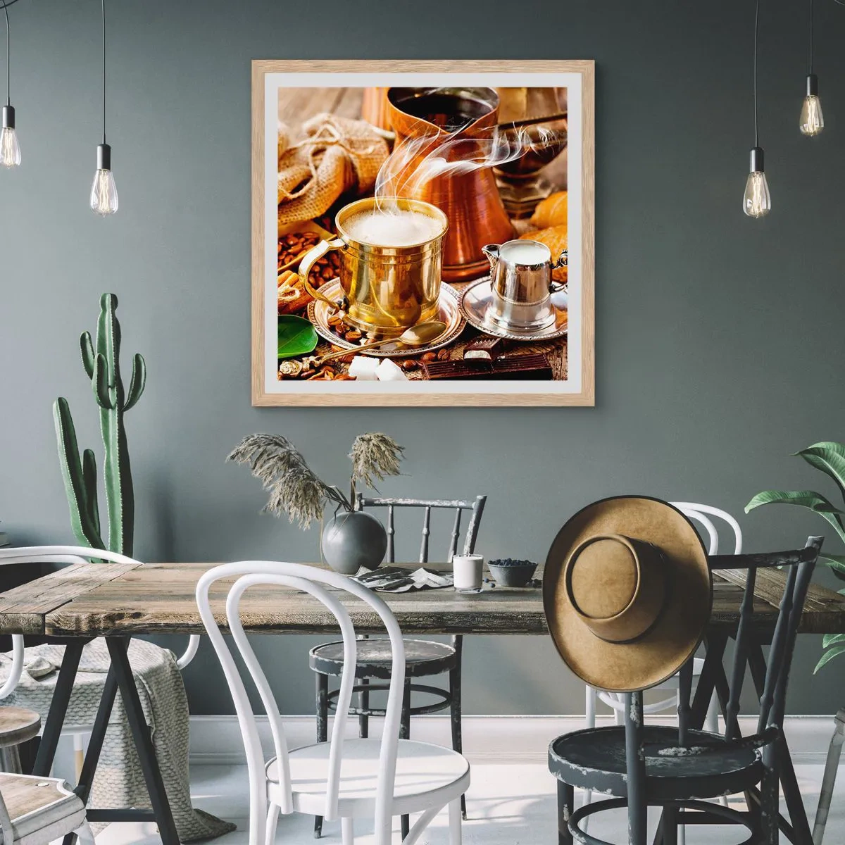 Affiche dans un chêne clair - Poster - Bonne journée! - 50x50 cm