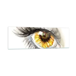 Impression sur verre - Image sur verre - Œil artistique avec un iris en forme de tournesol - 160x50cm - Un look aussi chaud que l'été - Décoration murale moderne pour le salon et la chambre ARTTOR