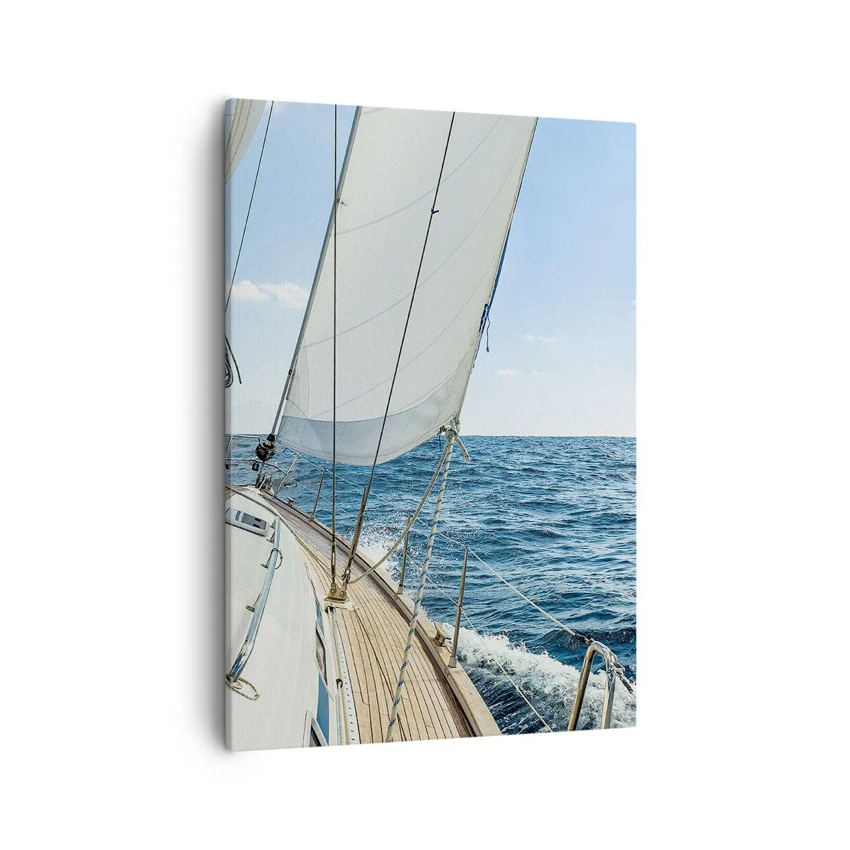 Impression sur toile - Image sur toile - Un voilier sur une mer calme sous un ciel bleu - 50x70cm - Ohé, l'aventure - Décoration murale moderne pour le salon et la chambre ARTTOR