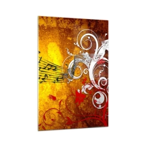 Impression sur verre - Image sur verre - Notes de musique abstraites sur un fond coloré avec des ornements - 70x100cm - Que la musique coule - Décoration murale moderne pour le salon et la chambre ARTTOR