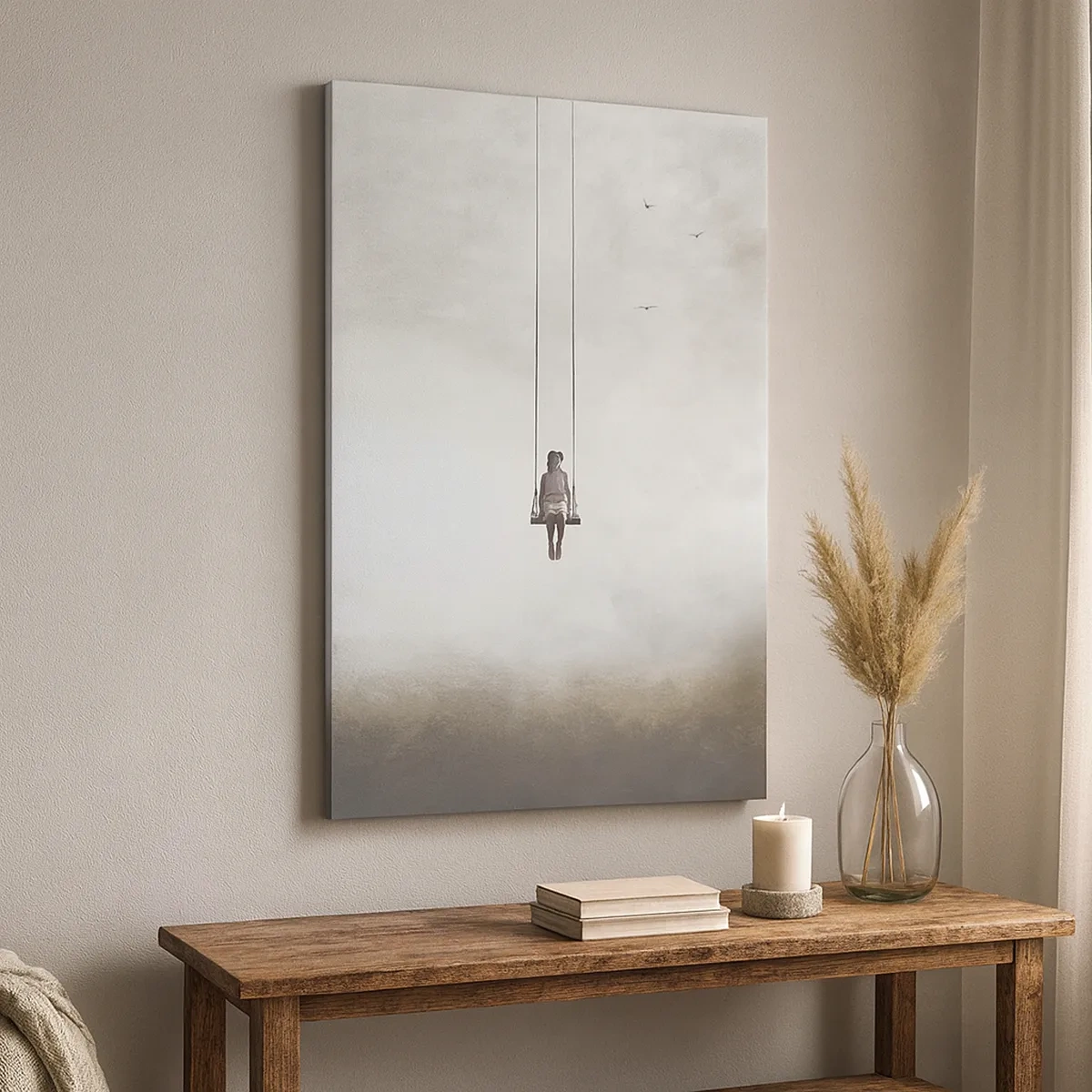 Impression sur toile - Image sur toile - Une figure sur une balançoire suspendue dans l'espace - 50x70cm - Enfant en nous - Décoration murale moderne pour le salon et la chambre ARTTOR