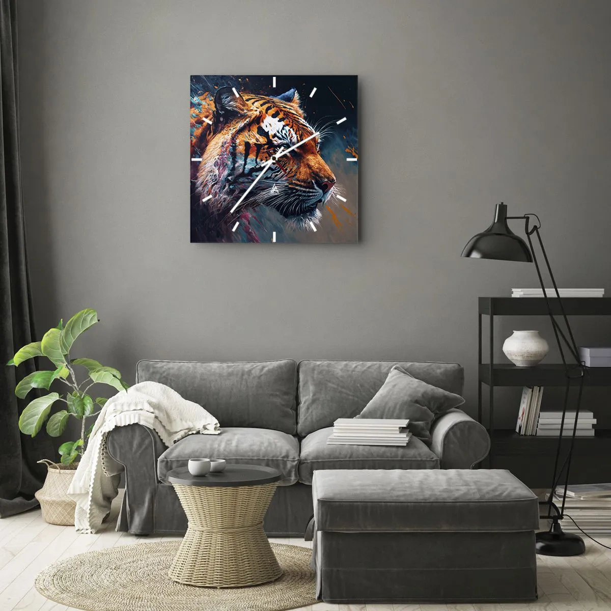 Horloge murale - Pendule murale - Portrait d'un tigre aux couleurs dynamiques et abstraites - 30x30cm - Beauté sauvage - Décoration murale moderne pour le salon et la chambre ARTTOR