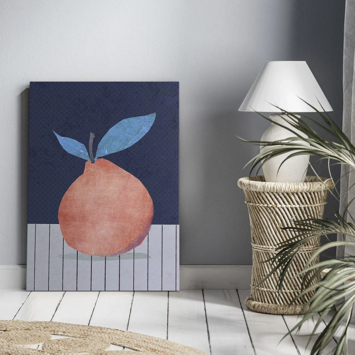 Impression sur toile - Image sur toile - Fruit abstrait sur fond de couleurs contrastées et de lignes droites. - 50x70cm - Convexité et plan - Décoration murale moderne pour le salon et la chambre ARTTOR