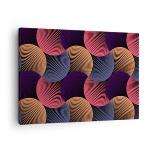 Impression sur toile - Image sur toile - Cercles géométriques dans des tons de rose, violet et or - 70x50cm - Dans un rythme circulaire - Décoration murale moderne pour le salon et la chambre ARTTOR