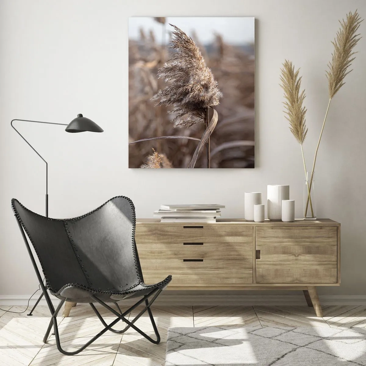 Impression sur verre - Image sur verre - Gros plan sur l'herbe sèche se balançant dans le vent - 50x70cm - Il est temps de s'envoler avec le vent - Décoration murale moderne pour le salon et la chambre ARTTOR