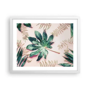 Affiche dans un cadre blanc - Poster - Étude de verdure sur fond rose - 50x40 cm