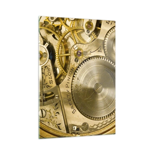 Impression sur verre - Image sur verre - Mécanisme de montre en finition dorée - 50x70cm - Marcher avec son temps - Décoration murale moderne pour le salon et la chambre ARTTOR