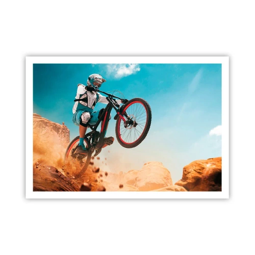 Affiche - Poster - Un vététiste effectue un saut sur fond de rochers - 100x70cm - Démon de la folie du vélo - Décoration murale moderne pour le salon et la chambre ARTTOR