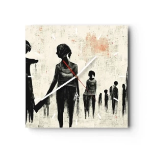 Horloge murale - Pendule murale - Figures dans une composition monochrome sur fond clair - 30x30cm - Contre la solitude - Décoration murale moderne pour le salon et la chambre ARTTOR