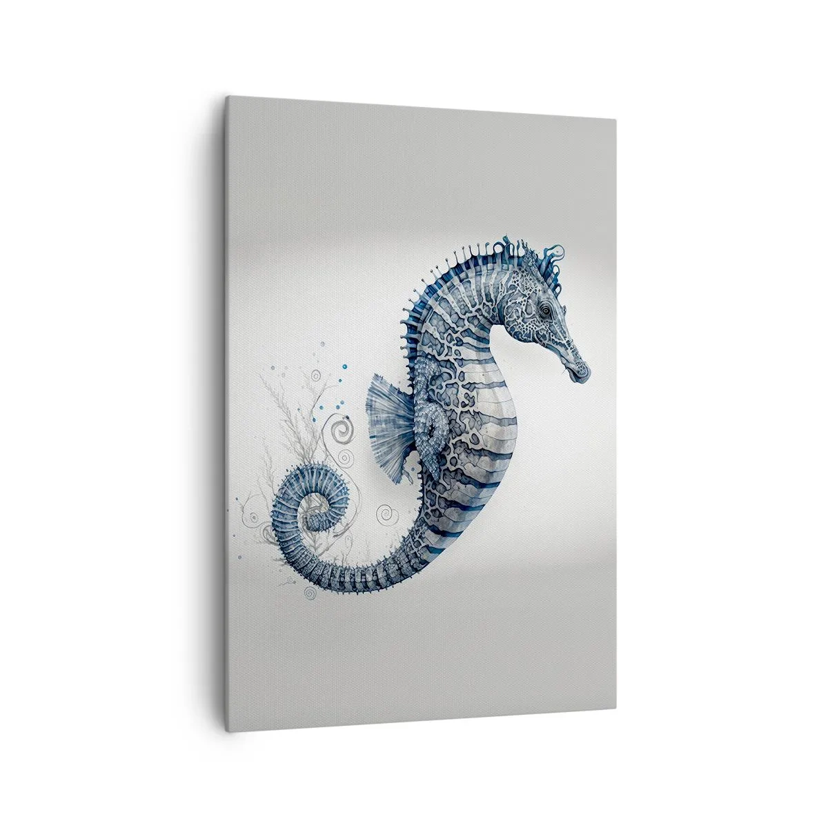 Impression sur toile - Image sur toile - Hippocampe dans des tons de bleu avec des détails à l'aquarelle - 70x100cm - Une subtile plaisanterie de la nature - Décoration murale moderne pour le salon et la chambre ARTTOR