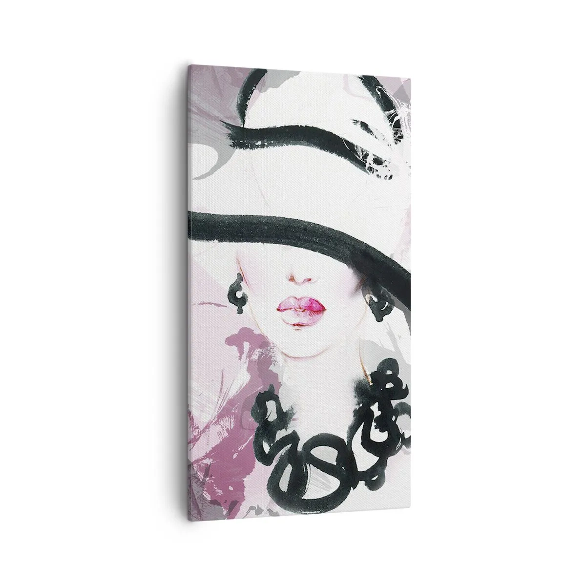 Impression sur toile - Image sur toile - Portrait d'une dame en noir et rose - 55x100 cm