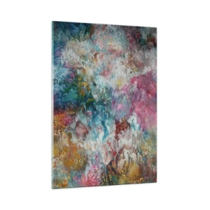 Impression sur verre - Image sur verre - Une composition abstraite de fleurs colorées aux couleurs intenses. - 50x70cm - En pleine floraison - Décoration murale moderne pour le salon et la chambre ARTTOR