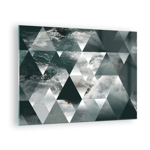 Impression sur verre - Image sur verre - Composition abstraite de triangles avec un motif de vagues d'eau - 70x50cm - Point de vue de cristal - Décoration murale moderne pour le salon et la chambre ARTTOR