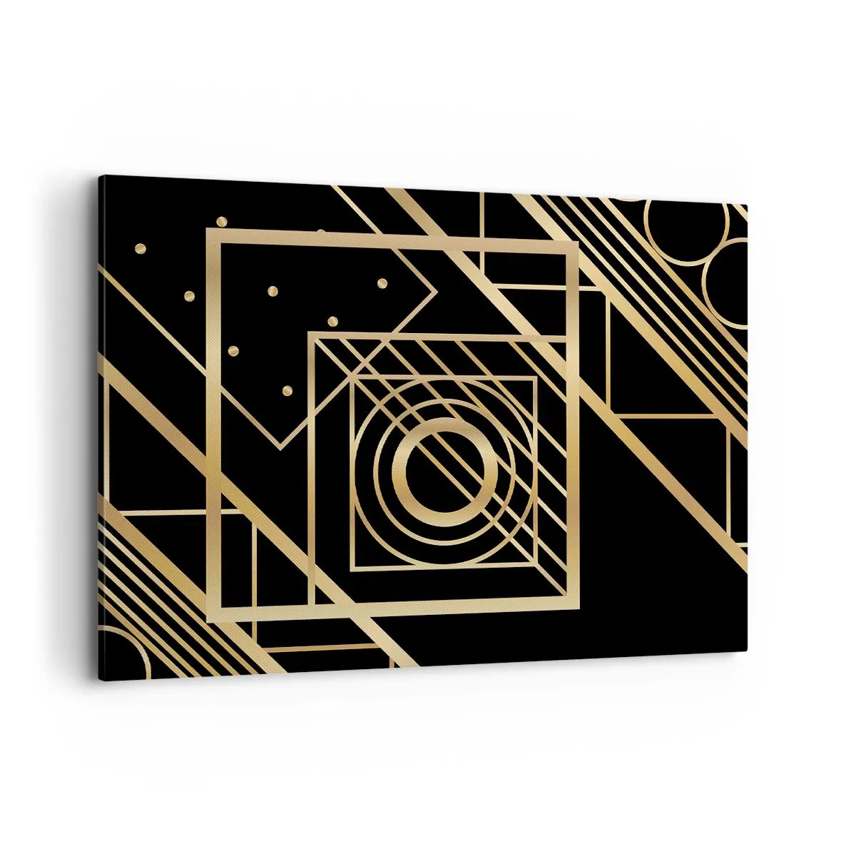 Impression sur toile - Image sur toile - Motifs géométriques dorés sur fond noir - 100x70cm - Géométrie en or - Décoration murale moderne pour le salon et la chambre ARTTOR