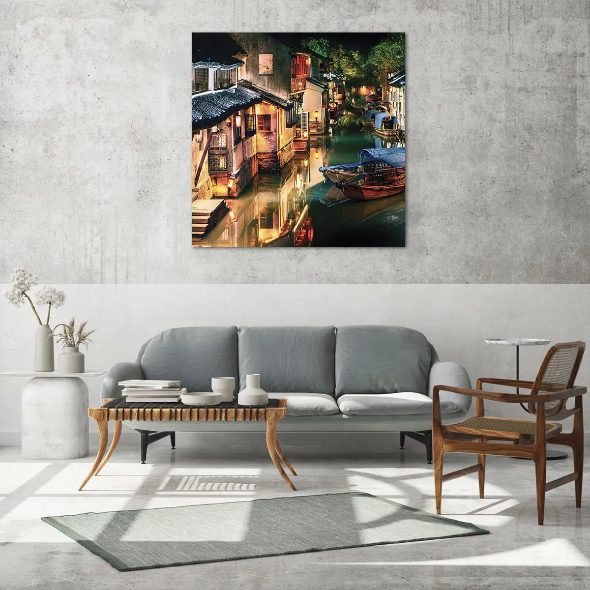 Impression sur verre - Image sur verre - Soirée dans une rue chinoise - 70x70 cm