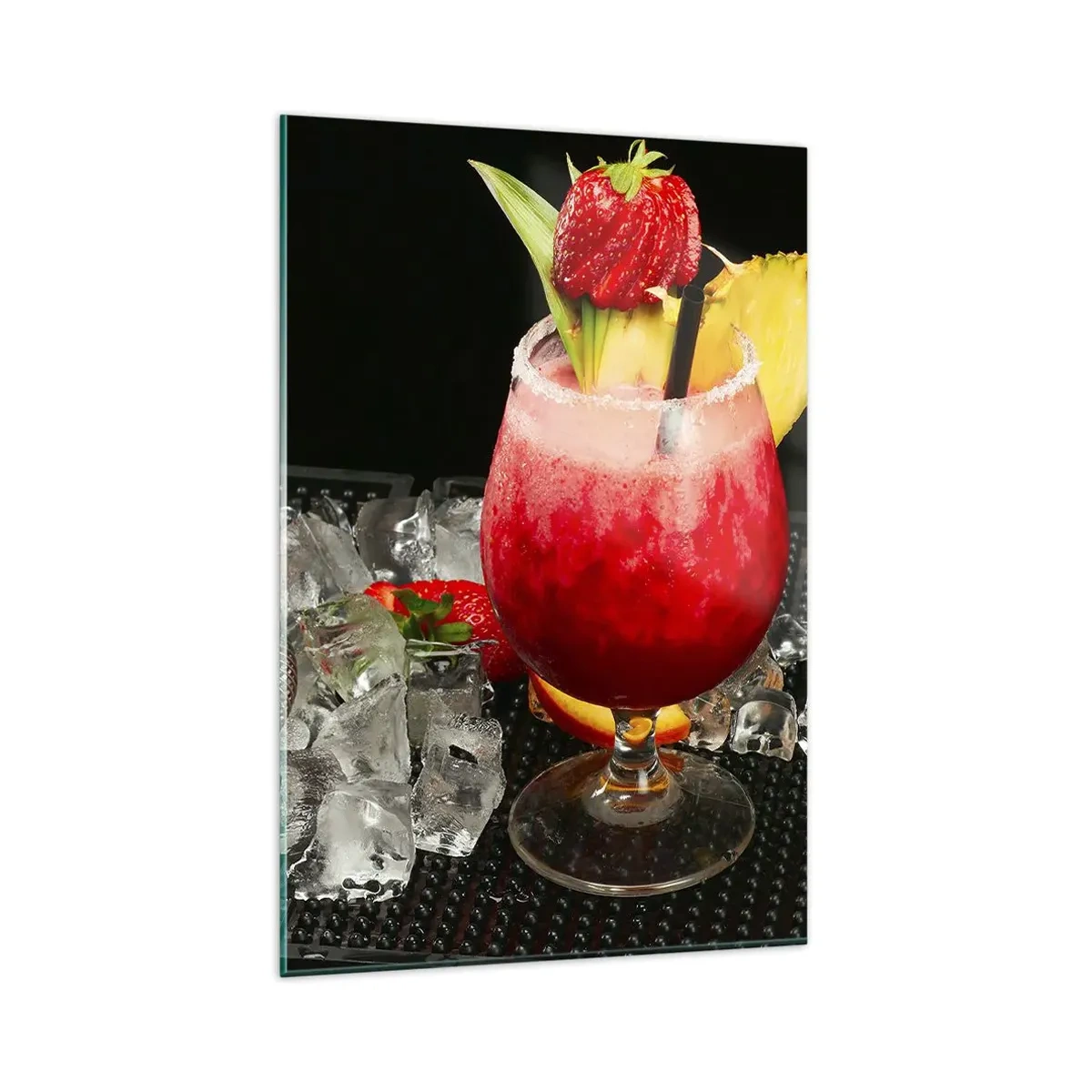Impression sur verre - Image sur verre - Un cocktail coloré avec des fraises, de la glace et de l'ananas - 80x120cm - Envouter le goût - Décoration murale moderne pour le salon et la chambre ARTTOR