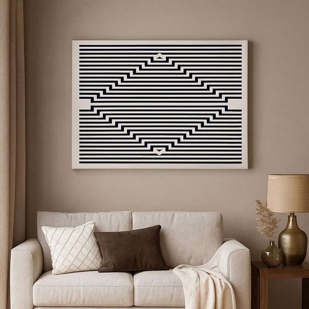 Impression sur toile - Image sur toile - Lignes noires et blanches créant un effet d'illusion géométrique - 70x50cm - Illusion géométrique - Décoration murale moderne pour le salon et la chambre ARTTOR