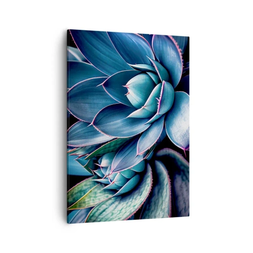 Impression sur toile - Image sur toile - Agave dans des tons de bleu et de vert avec des accents roses - 50x70cm - Force vital - Décoration murale moderne pour le salon et la chambre ARTTOR