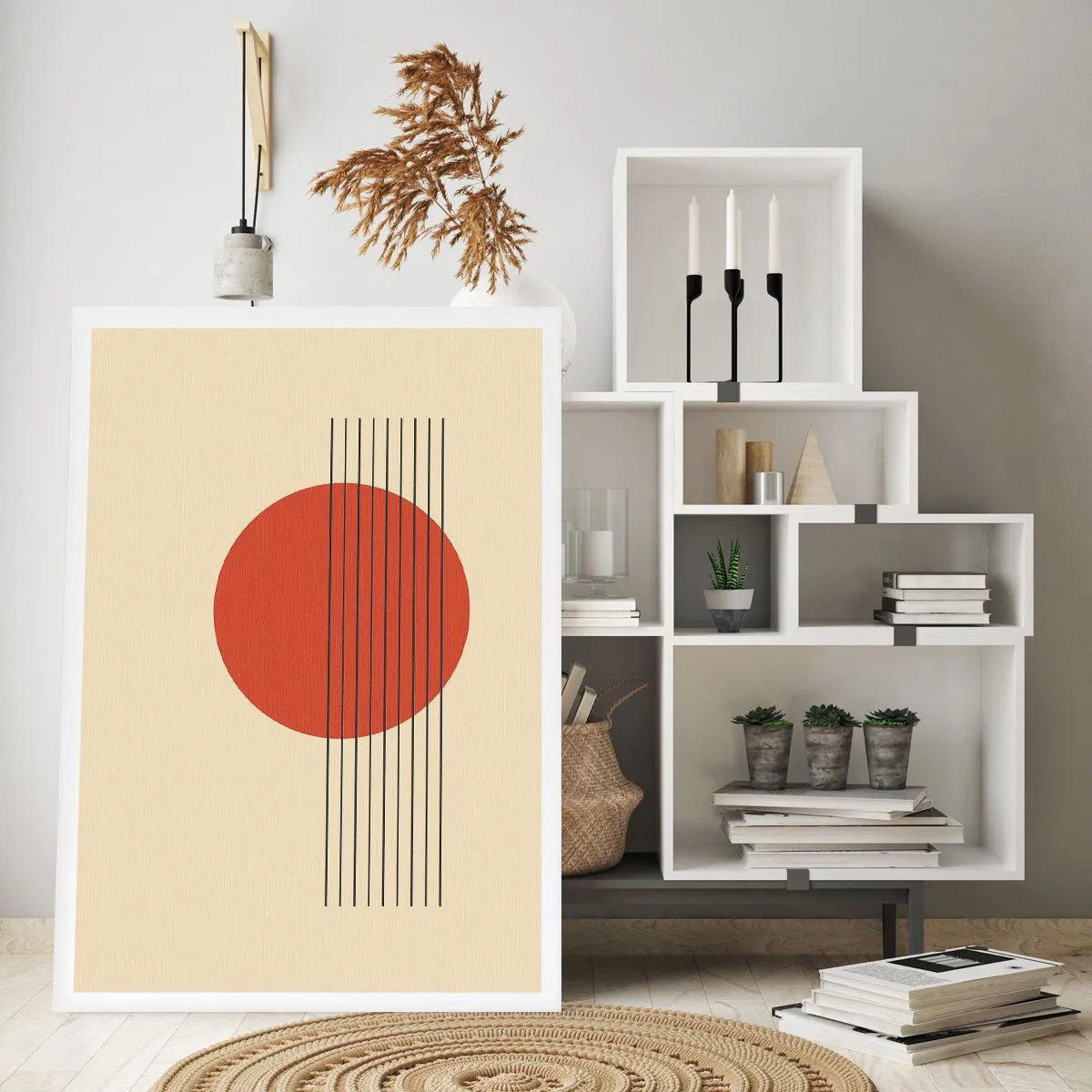 Affiche - Poster - Composition géométrique avec un cercle rouge - 50x70cm - Aux alentours et plus loin - Décoration murale moderne pour le salon et la chambre ARTTOR