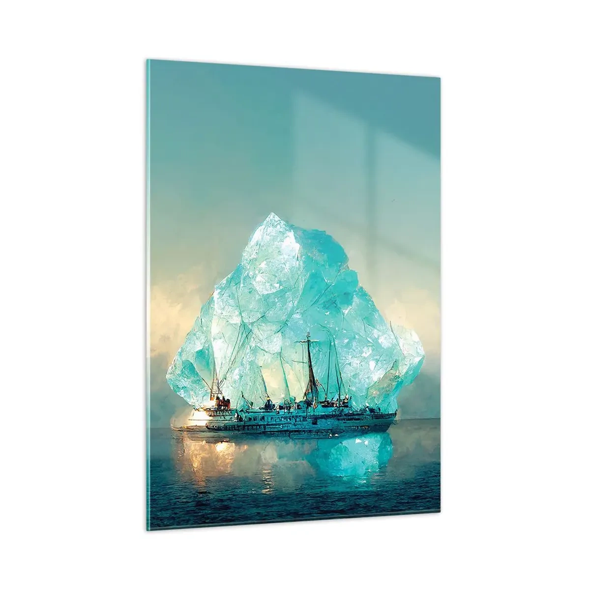Impression sur verre - Image sur verre - Un voilier devant un immense glacier dans la lumière arctique. - 50x70cm - Diamant arctique - Décoration murale moderne pour le salon et la chambre ARTTOR