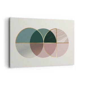 Impression sur toile - Image sur toile - Une composition abstraite de formes géométriques et de lignes dorées. - 120x80cm - Cercles après cercles - Décoration murale moderne pour le salon et la chambre ARTTOR