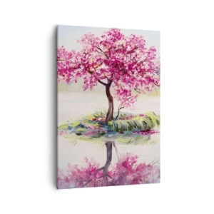 Impression sur toile - Image sur toile - Un arbre en fleurs sur une eau calme - 50x70cm - Fête du Printemps - Décoration murale moderne pour le salon et la chambre ARTTOR