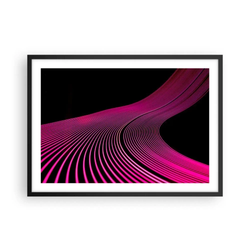 Affiche dans un cadre noir - Poster - Lignes futuristes dans des tons de rose sur fond noir - 70x50cm - Avenue de lumière - Décoration murale moderne pour le salon et la chambre ARTTOR