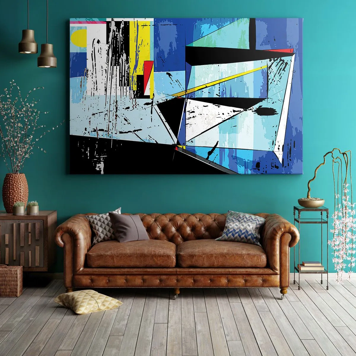 Impression sur toile - Image sur toile - Composition géométrique abstraite aux couleurs vives - 120x80cm - Regardez le monde sous un certain angle… - Décoration murale moderne pour le salon et la chambre ARTTOR