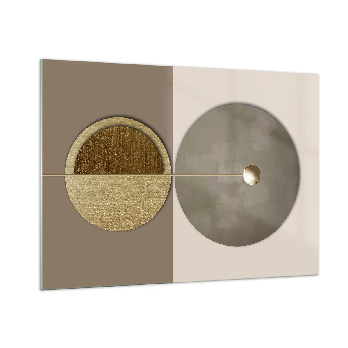 Impression sur verre - Image sur verre - Cercles et lignes dorés dans une composition harmonieuse - 100x70cm - Équilibre parfait - Décoration murale moderne pour le salon et la chambre ARTTOR