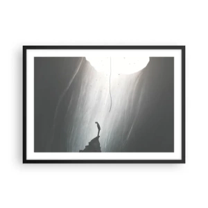 Affiche dans un cadre noir - Poster - Silhouette d'un homme sur le sol d'une grotte avec vue sur la lumière - 70x50cm - Il y a toujours une issue - Décoration murale moderne pour le salon et la chambre ARTTOR