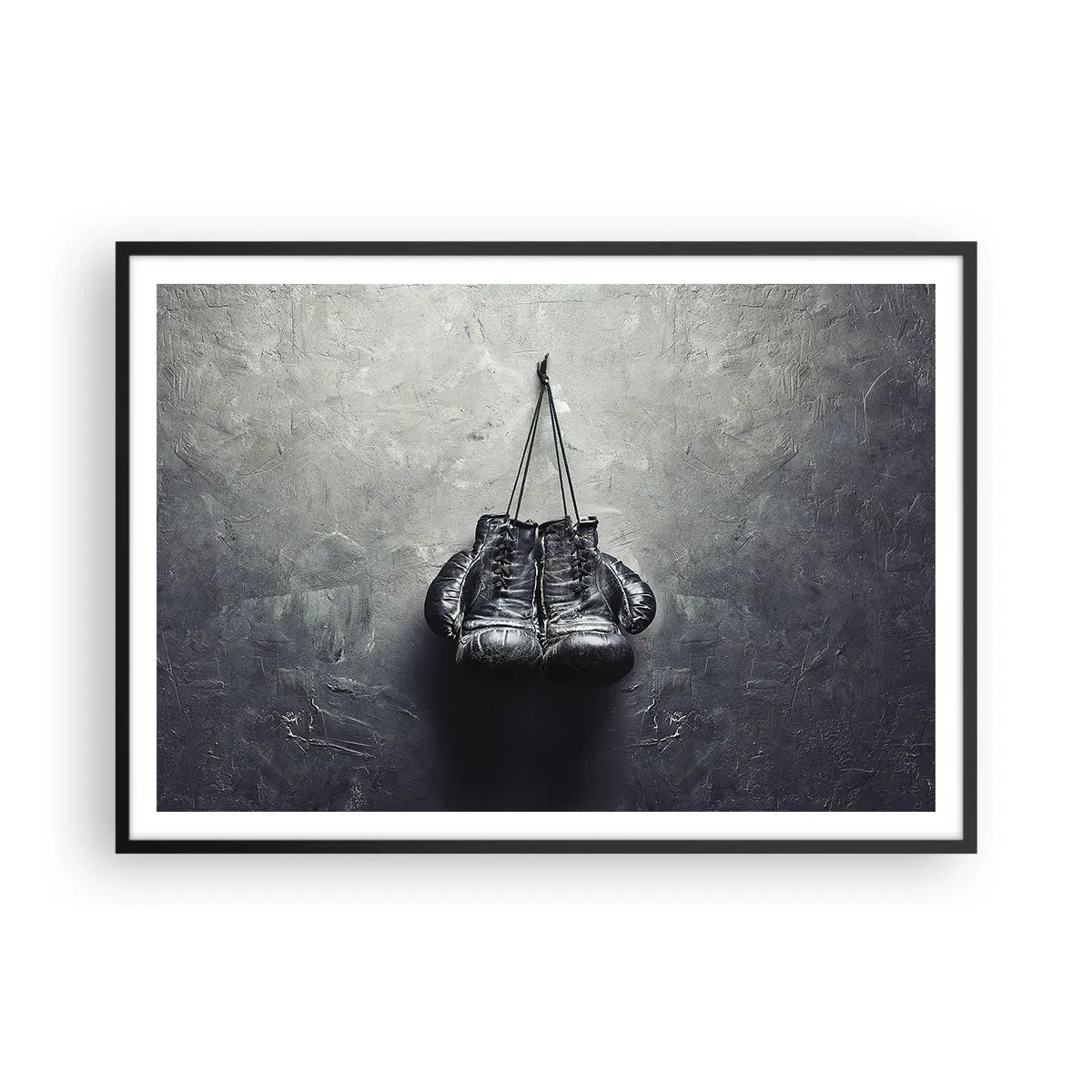 Affiche dans un cadre noir - Poster - De vieux gants de boxe contre le mur - 100x70cm - Un temps pour se battre et un temps pour la paix - Décoration murale moderne pour le salon et la chambre ARTTOR