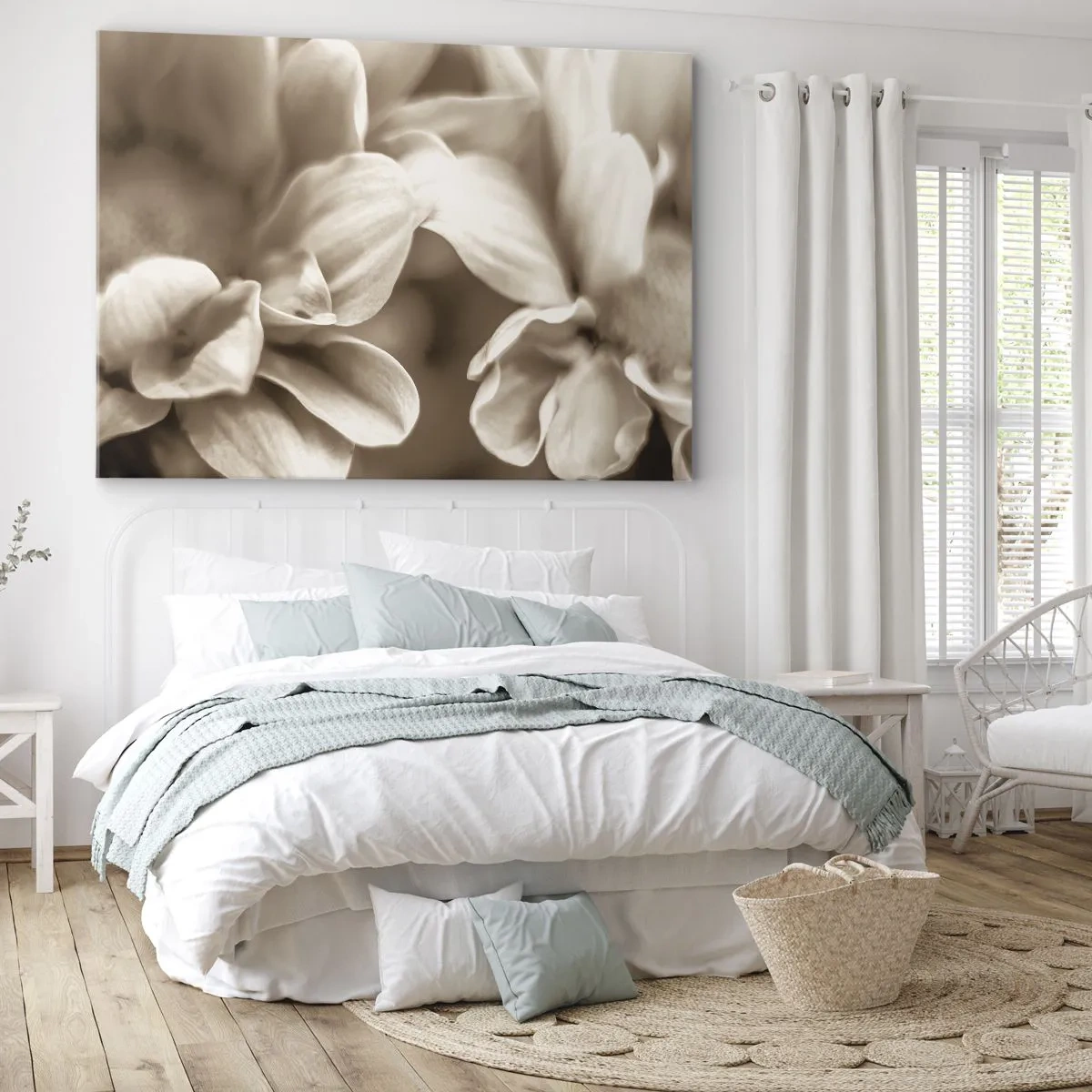 Impression sur toile - Image sur toile - Gros plan de fleurs dans un ton sépia délicat avec des contours doux - 120x80cm - Doux comme un sourire - Décoration murale moderne pour le salon et la chambre ARTTOR