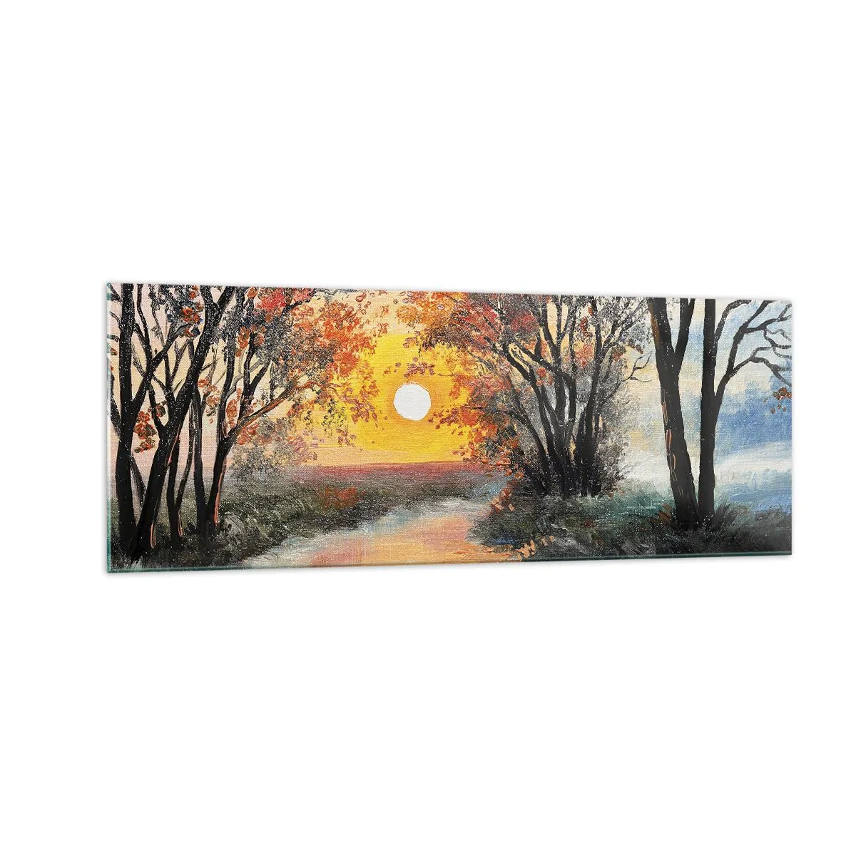 Impression sur verre - Image sur verre - Coucher de soleil sur la rivière dans un paysage d'automne - 140x50cm - Climats de printemps - Décoration murale moderne pour le salon et la chambre ARTTOR