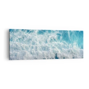 Impression sur toile - Image sur toile - Vagues océaniques dynamiques dans des tons de bleu - 140x50cm - Joyeusement et en sautant - Décoration murale moderne pour le salon et la chambre ARTTOR